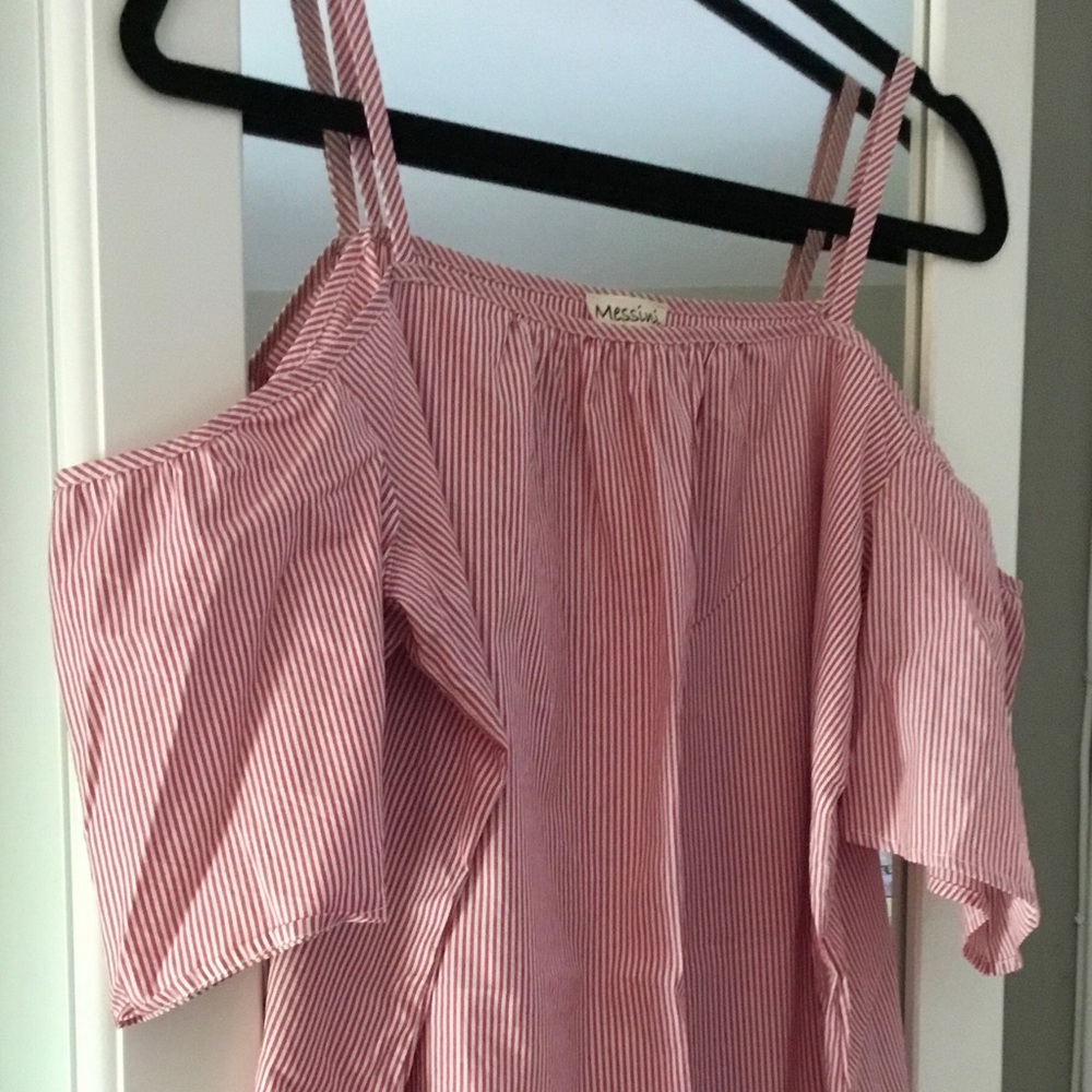 Red/White striped Cold Shoulder Top